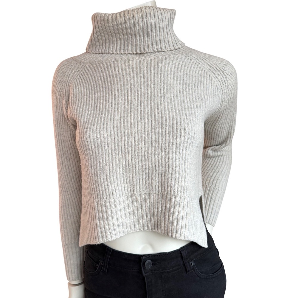 Aritzia‎ Sweater Wilfred Free 100% Merino Wool Ribbed Turtleneck Gray Old Money